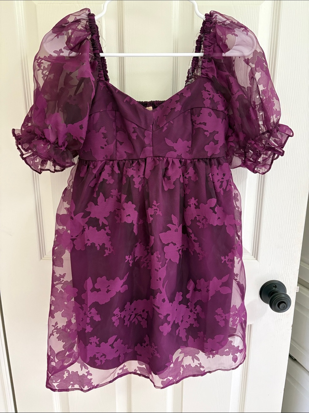 Girls' Purple Floral Puff-Sleeve Dress Top